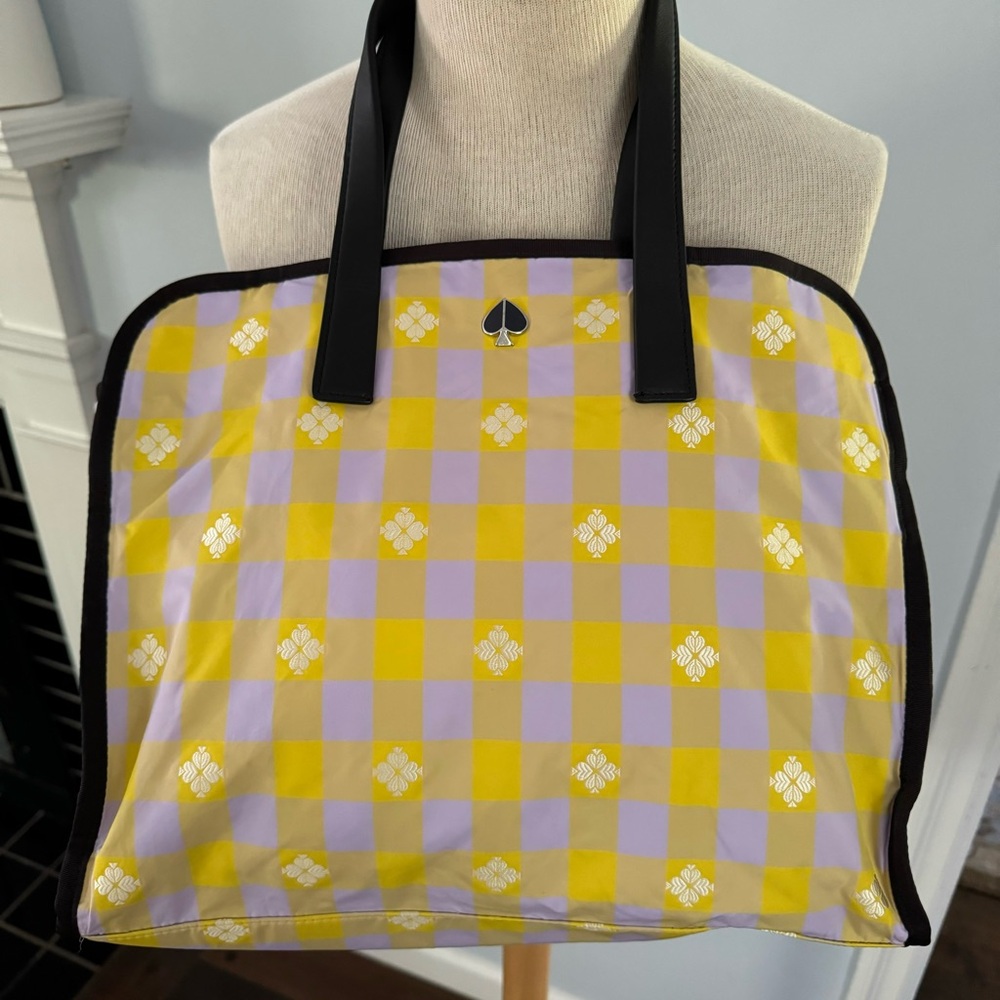 Kate Spade Morley gingham tote in yellow & lilac NEW NWT large tote - Picture 3 of 16